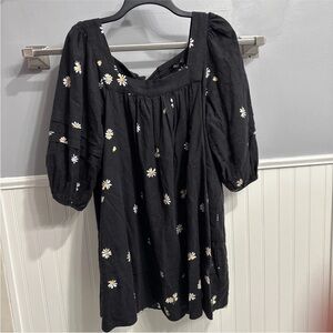 Madewell Black Daisy Square-Neck Puff Sleeve Tunic